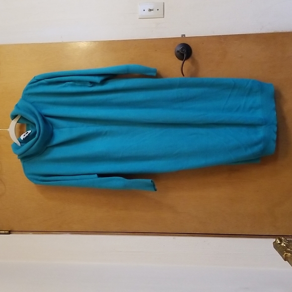 Vintage Knit Teal Blue Cowl Neck Sweater Dress Large Medium Oversized - Picture 1 of 7